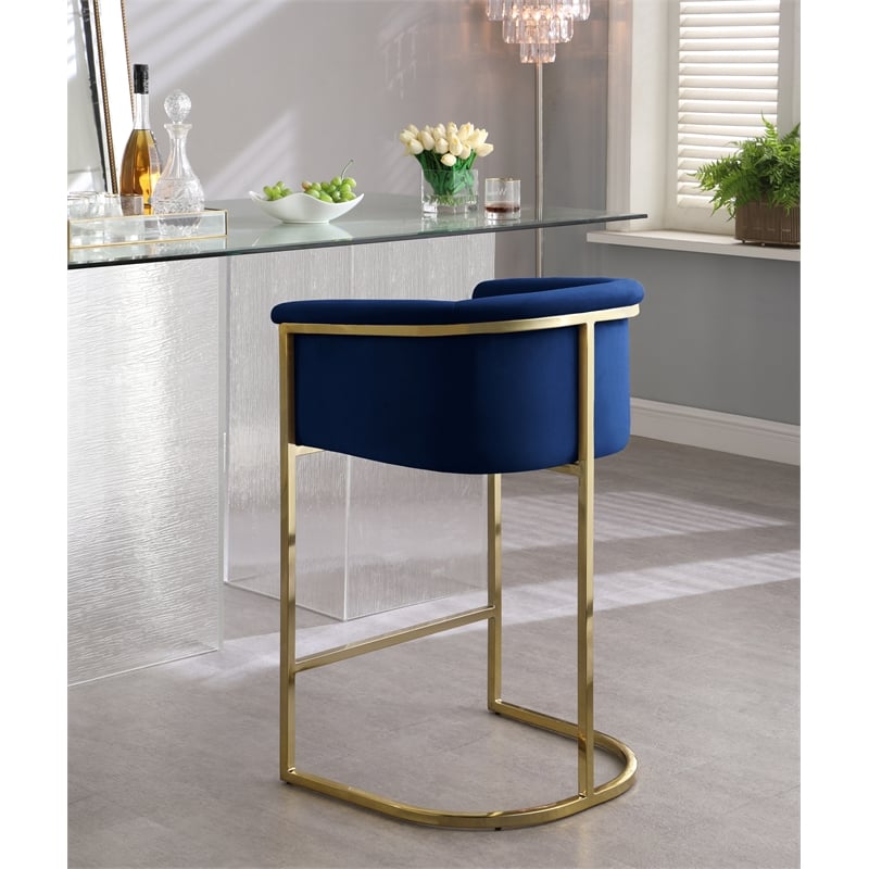 Pemberly Row Contemporary Upholstered Navy Velvet Stool - 23.5