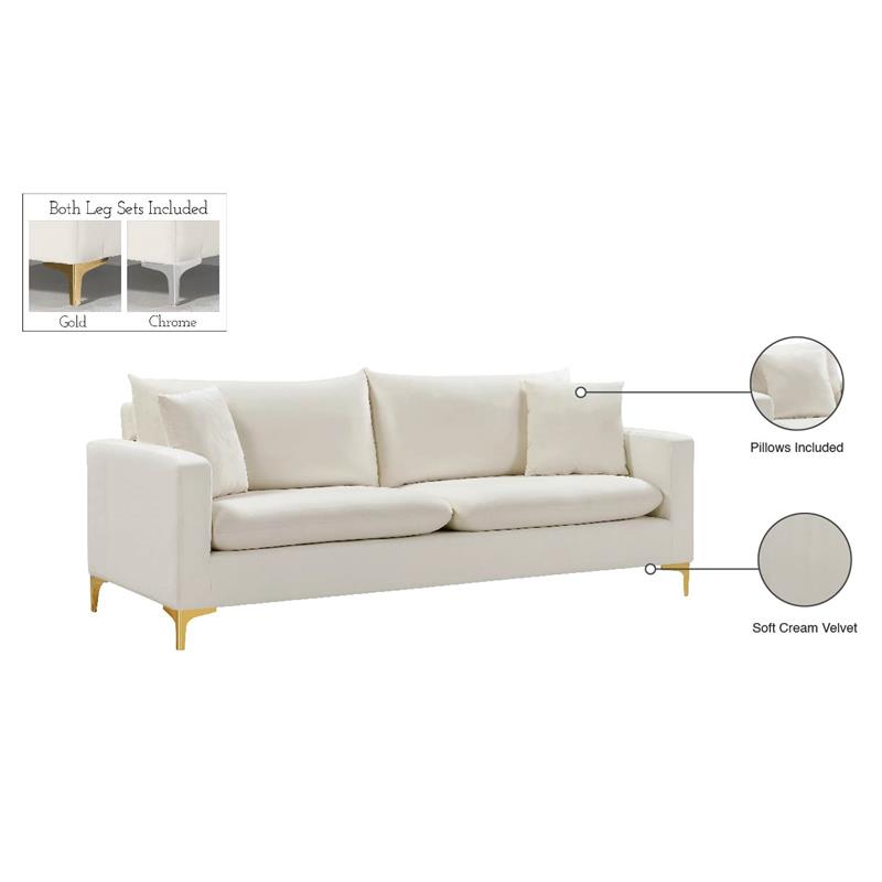 Pemberly Row Contemporary Upholstered Cream Velvet Sofa - 81.5