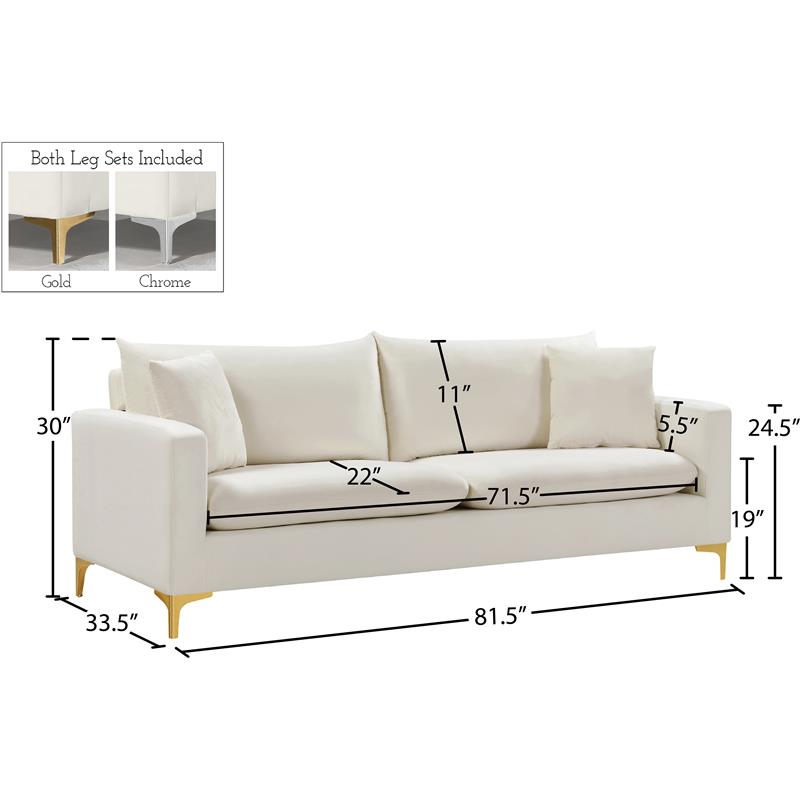 Pemberly Row Contemporary Upholstered Cream Velvet Sofa - 81.5