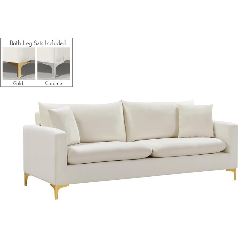 Pemberly Row Contemporary Upholstered Cream Velvet Sofa - 81.5