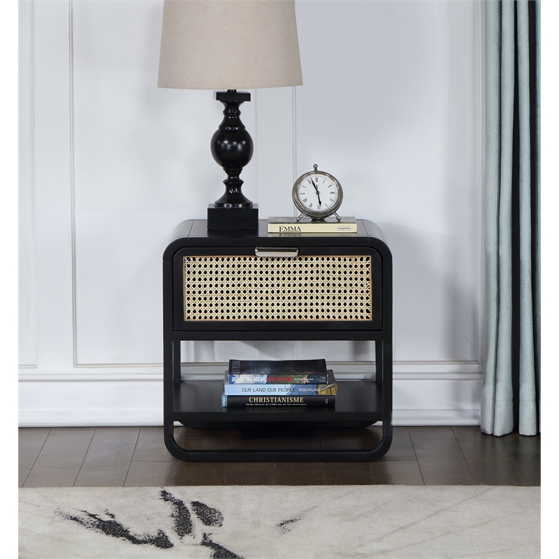 Pemberly Row Modern / Contemporary Black Wood Veneer Night Stand