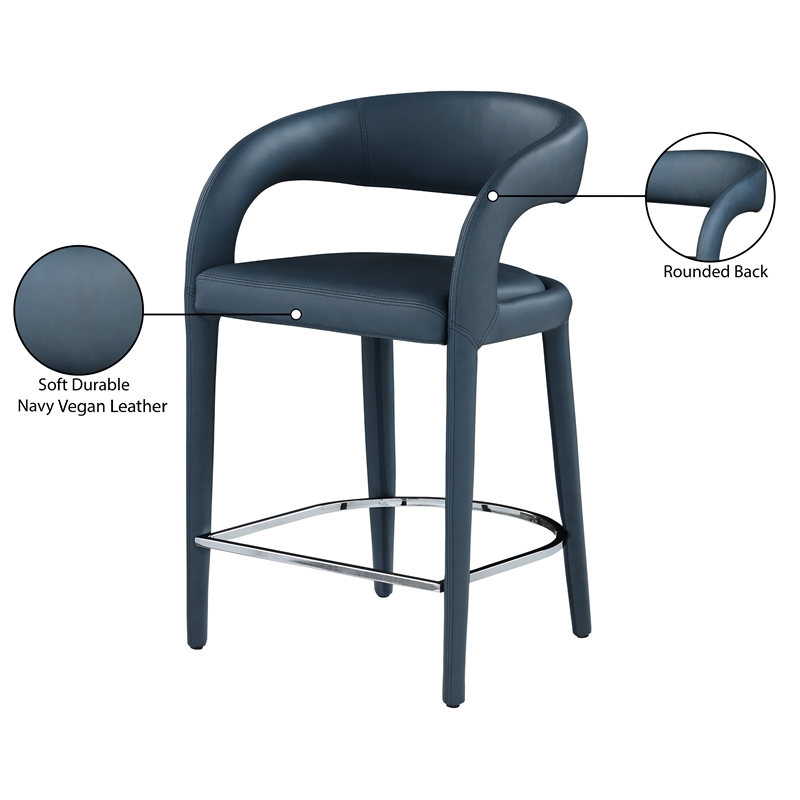 Pemberly Row Contemporary Soft Navy Vegan Leather Stool - 23.5