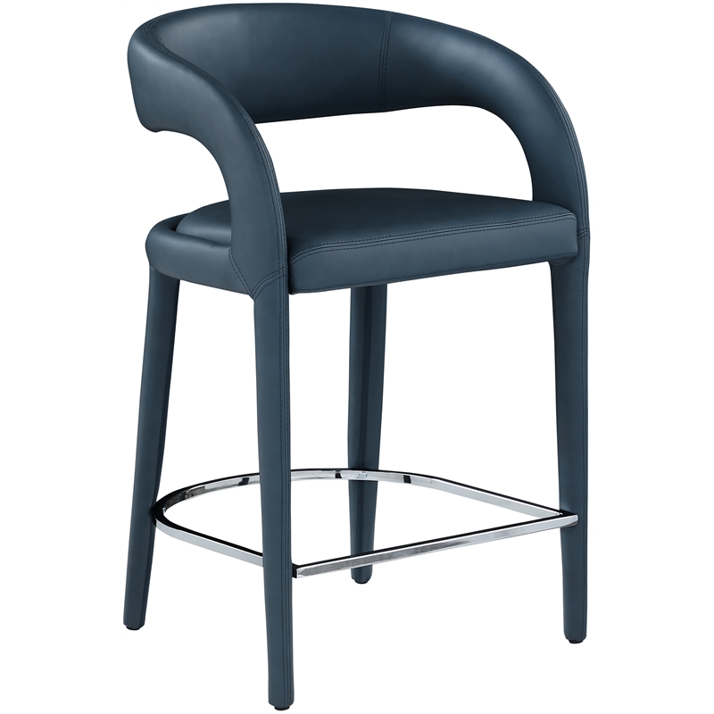 Pemberly Row Contemporary Soft Navy Vegan Leather Stool - 23.5