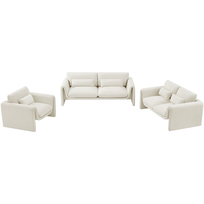 Pemberly Row Contemporary Soft Cream Velvet Fabric Sofa - 86