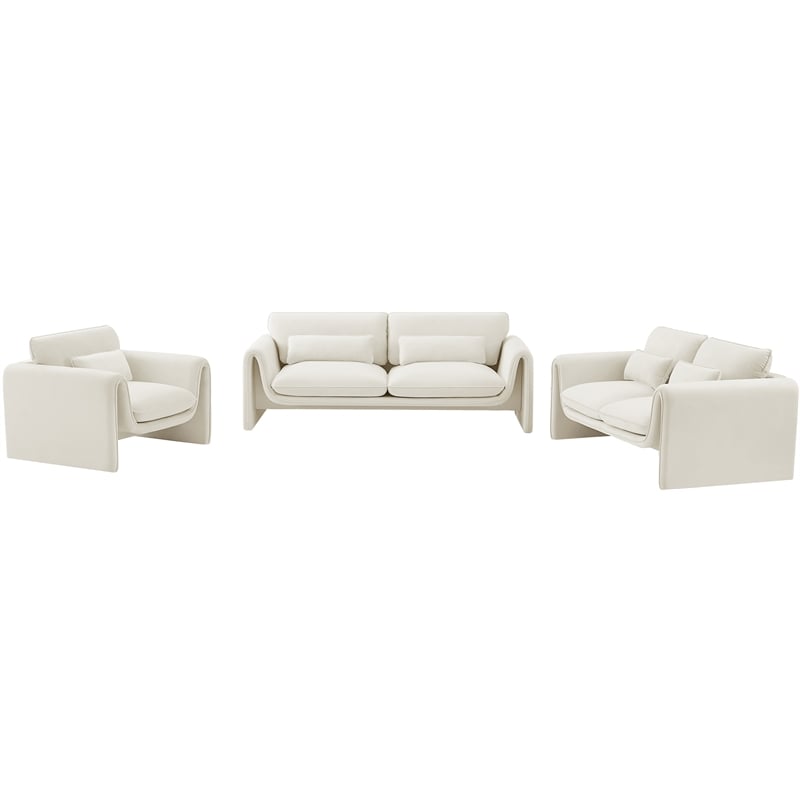Pemberly Row Contemporary Soft Cream Velvet Fabric Sofa - 86