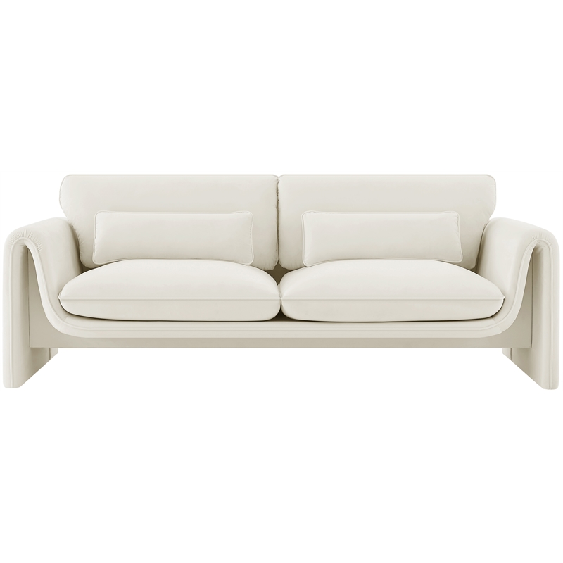 Pemberly Row Contemporary Soft Cream Velvet Fabric Sofa - 86