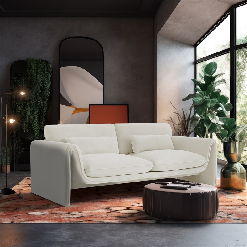 Pemberly Row Contemporary Soft Cream Velvet Fabric Sofa - 86
