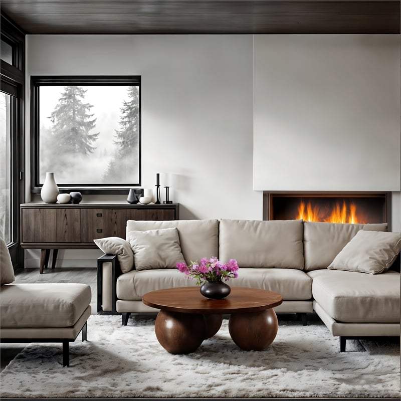 Pemberly Row Contemporary Brown Oak Veneer Coffee Table - 39