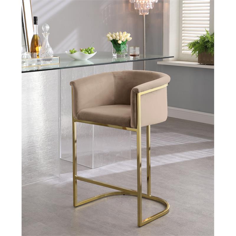 Pemberly Row Contemporary Upholstered Beige Velvet Stool - 23.5