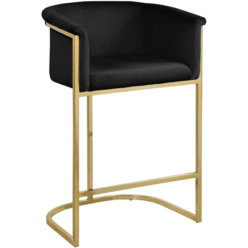 Pemberly Row Contemporary Upholstered Black Velvet Stool - 23.5