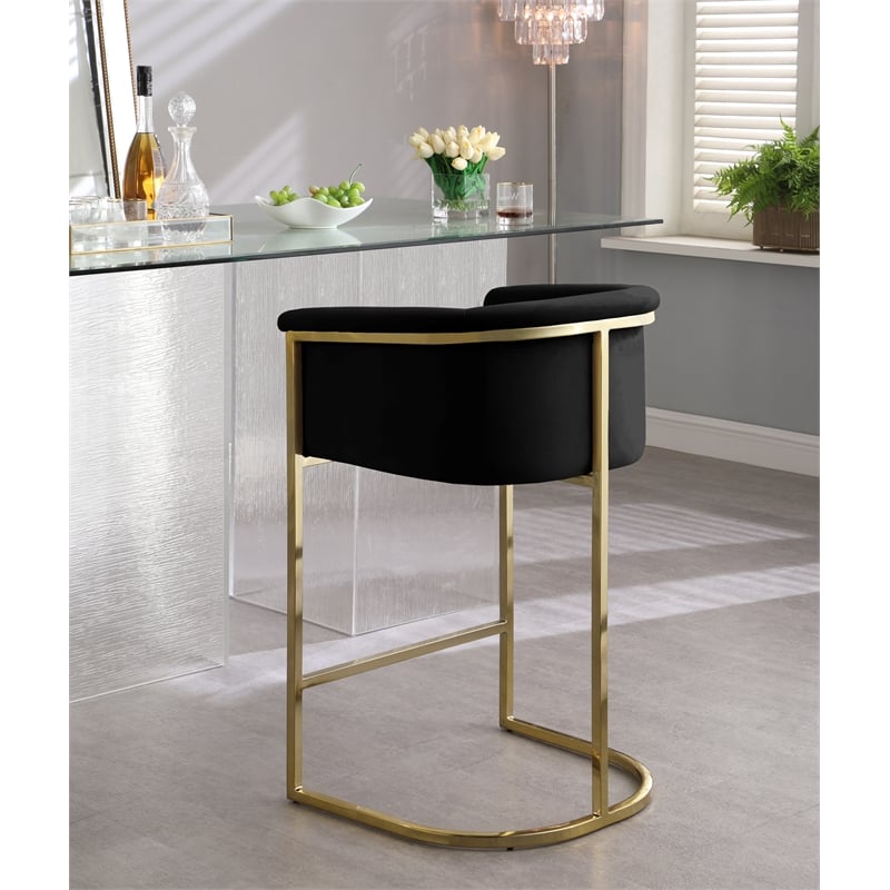 Pemberly Row Contemporary Upholstered Black Velvet Stool - 23.5