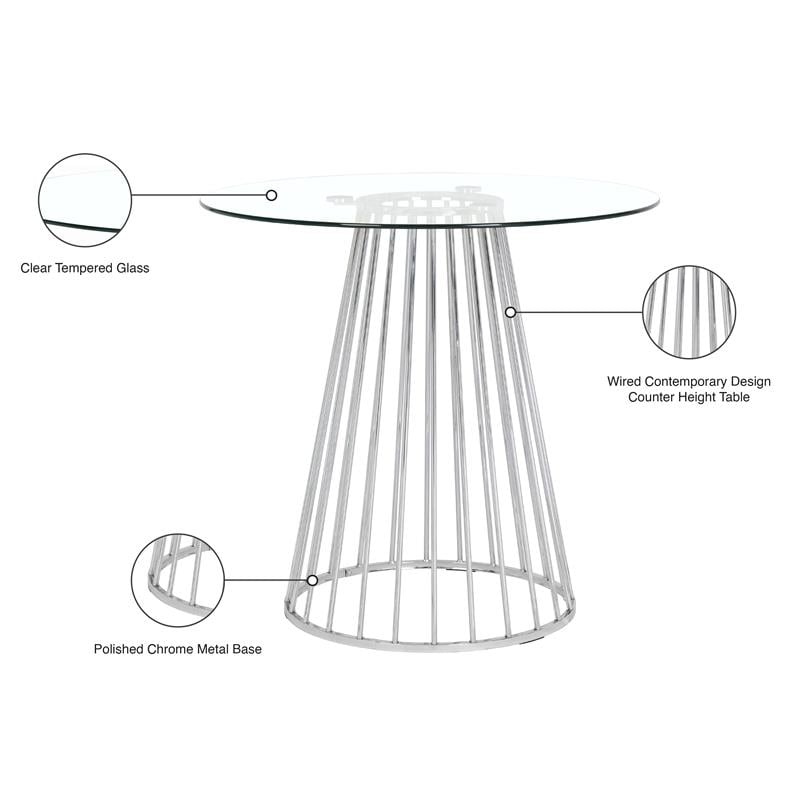 Pemberly Row Contemporary Counter Height Table in Chrome - 40