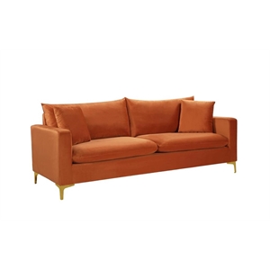 Pemberly Row Modern Upholstered Cognac Velvet Sofa - 81.5&quotW x 33.5&quotD x 33&quotH