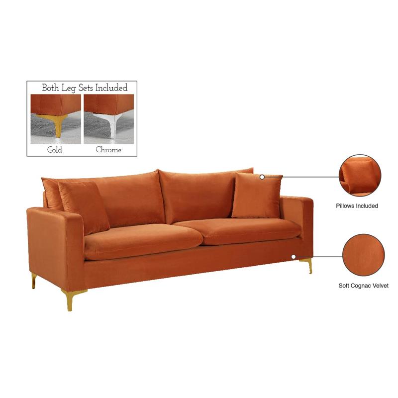 Pemberly Row Modern Upholstered Cognac Velvet Sofa - 81.5