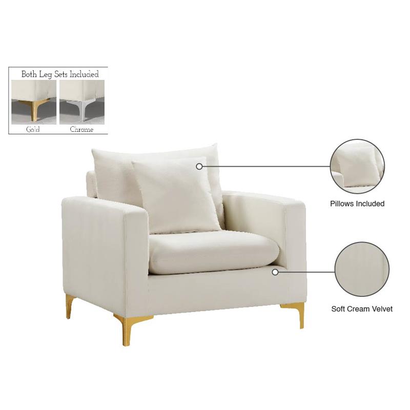 Pemberly Row Contemporary Upholstered Cream Velvet Chair - 36