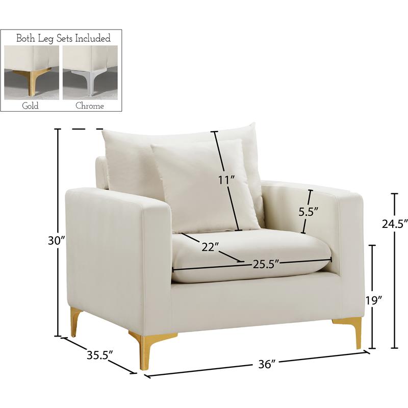 Pemberly Row Contemporary Upholstered Cream Velvet Chair - 36