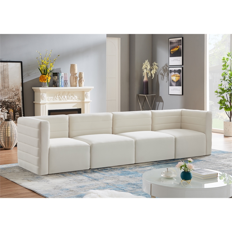 Pemberly Row Modern Soft Cream Velvet Modular Sofa - 126