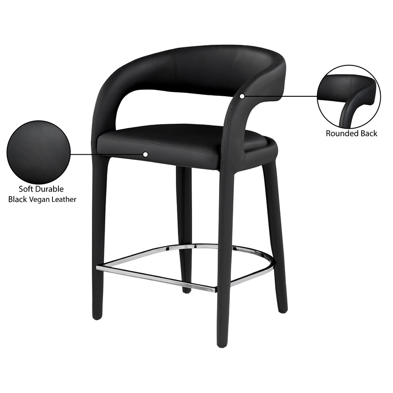 Pemberly Row Modern Soft Black Vegan Leather Stool - 23.5