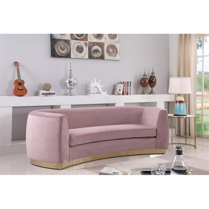 Pemberly Row Contemporary Upholstered Velvet Sofa in Pink - 91.5