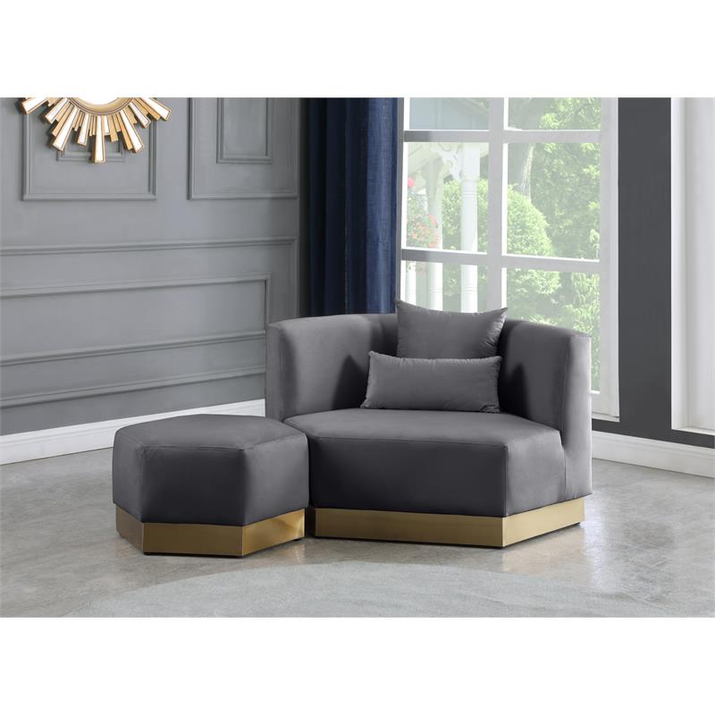 Pemberly Row Modern Upholstered Gray Velvet Ottoman - 26.75
