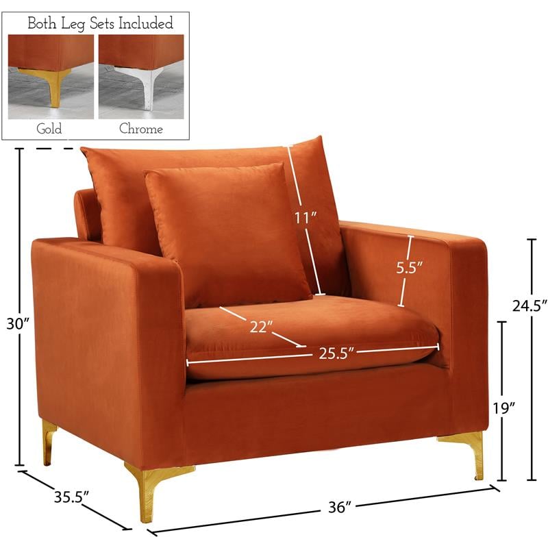 Pemberly Row Contemporary Upholstered Cognac Velvet Chair - 36