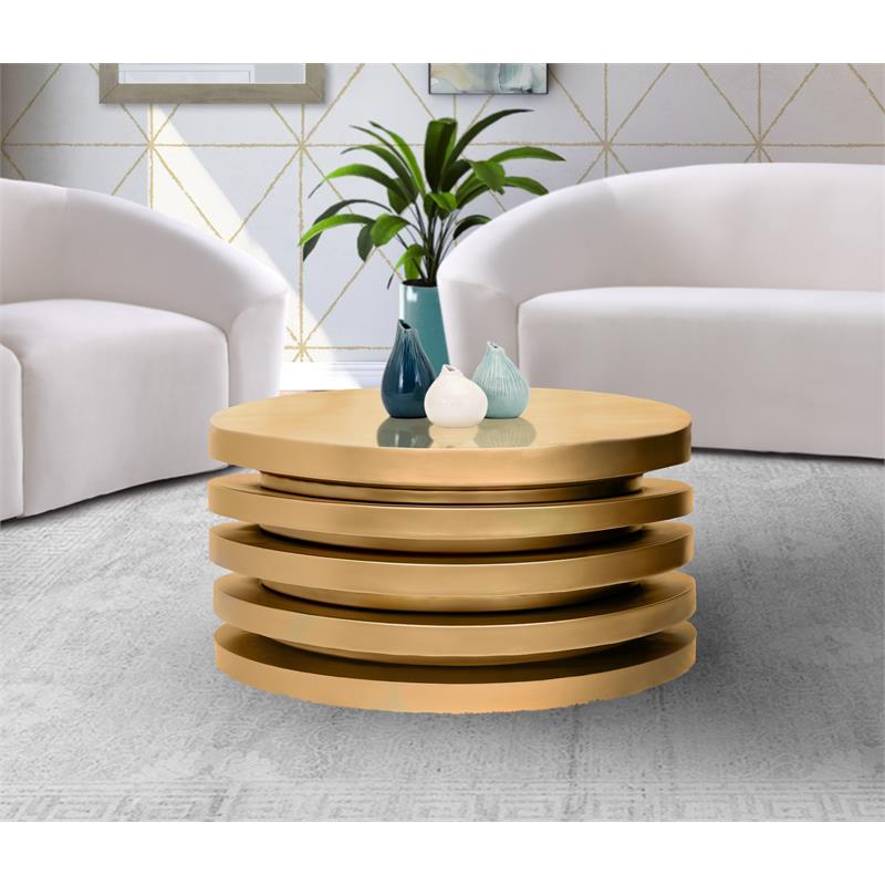 Pemberly Row Contemporary Brushed Gold Round Coffee Table - 34