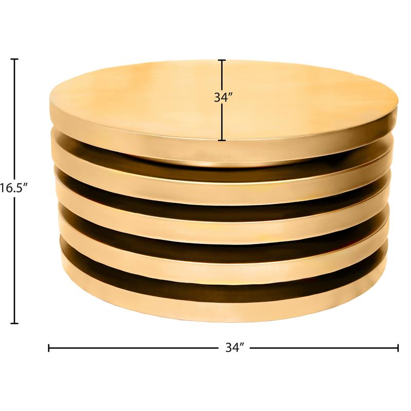 Pemberly Row Contemporary Brushed Gold Round Coffee Table - 34