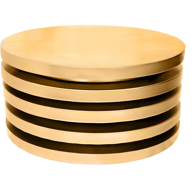 Pemberly Row Contemporary Brushed Gold Round Coffee Table - 34