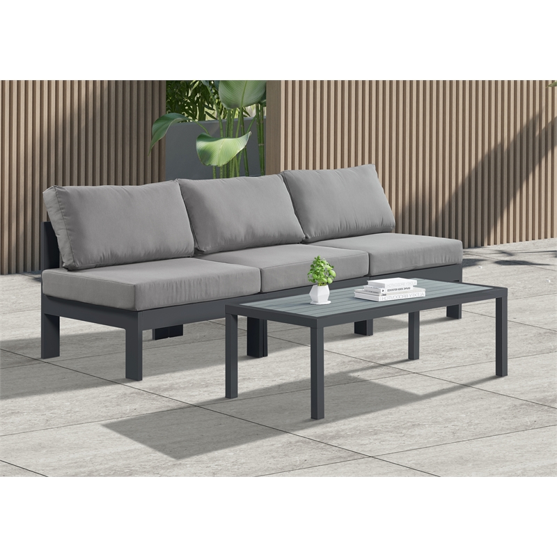Pemberly Row Contemporary Gray Outdoor Patio Modular Sofa - 90
