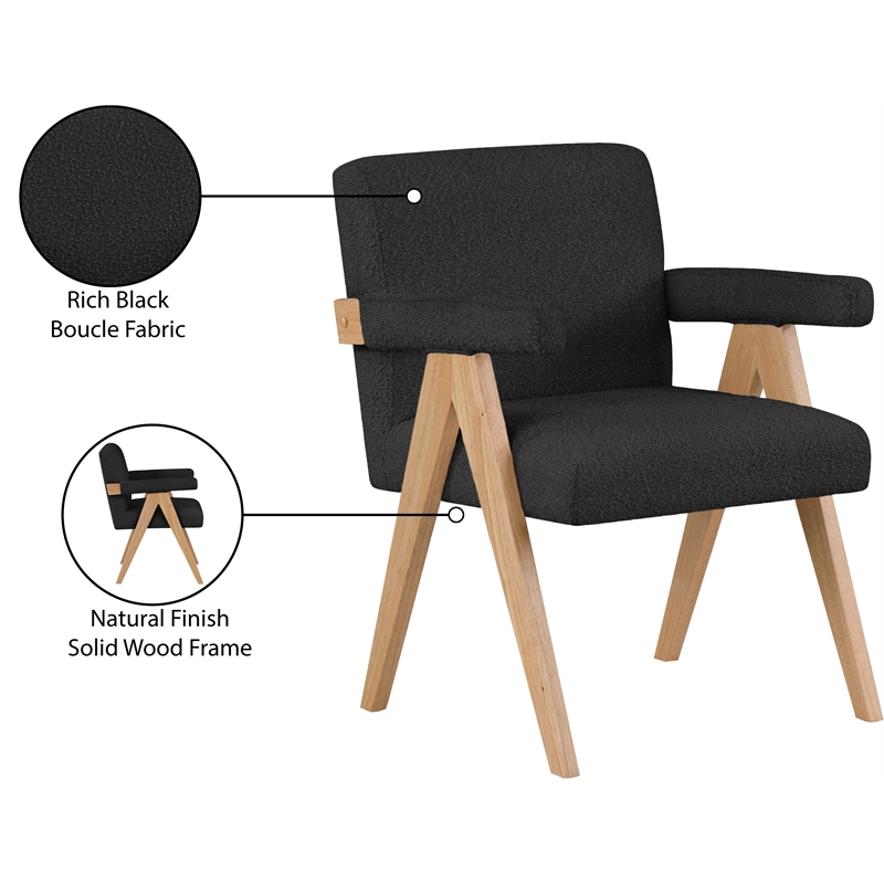 Pemberly Row Mid-Century Solid Wood Frame Black Boucle Fabric Accent Chair