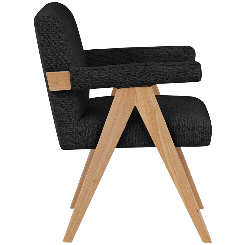 Pemberly Row Mid-Century Solid Wood Frame Black Boucle Fabric Accent Chair