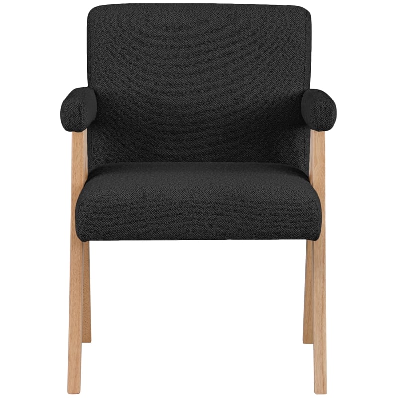 Pemberly Row Mid-Century Solid Wood Frame Black Boucle Fabric Accent Chair