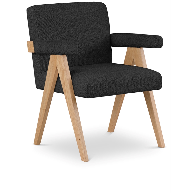 Pemberly Row Mid-Century Solid Wood Frame Black Boucle Fabric Accent Chair