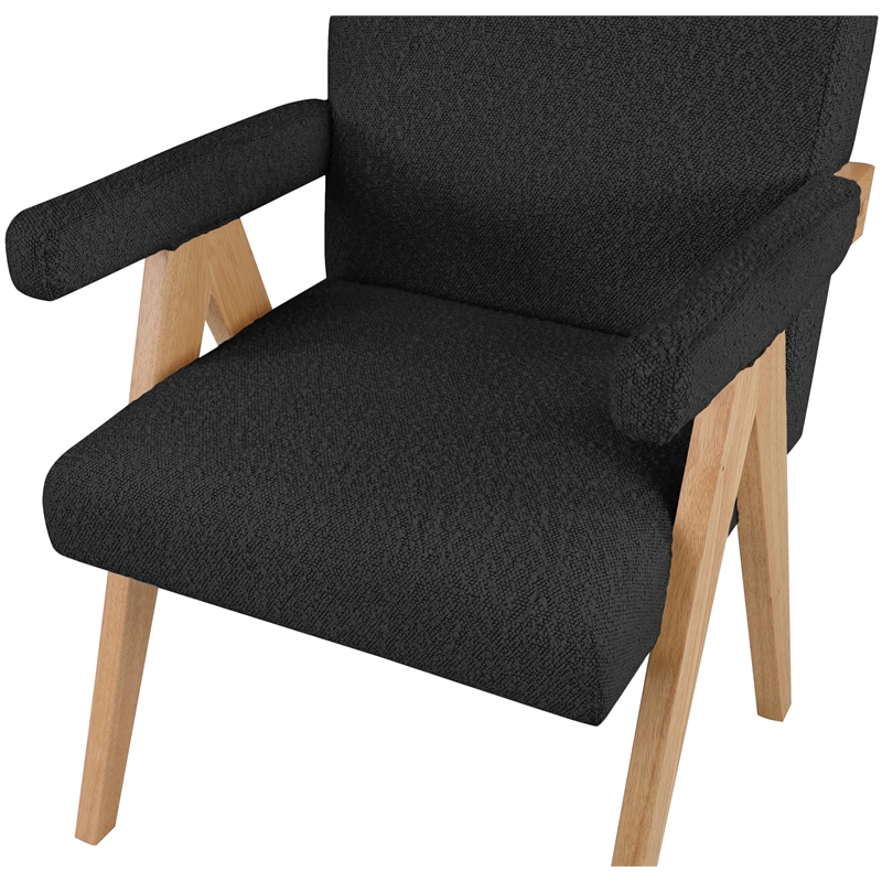 Pemberly Row Mid-Century Solid Wood Frame Black Boucle Fabric Accent Chair