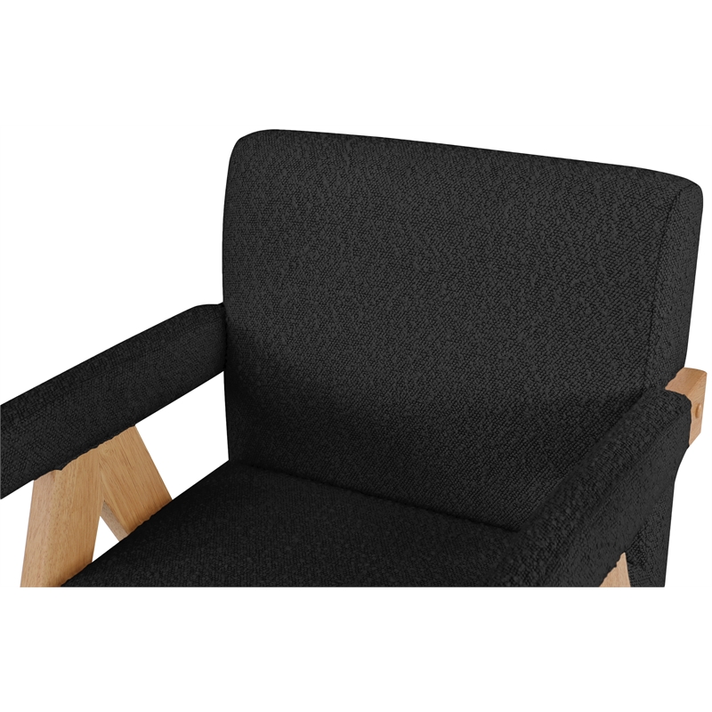 Pemberly Row Mid-Century Solid Wood Frame Black Boucle Fabric Accent Chair