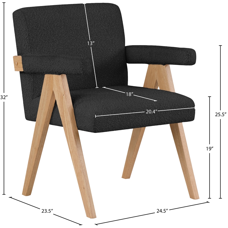 Pemberly Row Mid-Century Solid Wood Frame Black Boucle Fabric Accent Chair