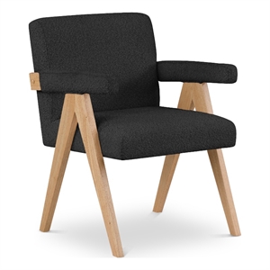 Pemberly Row Mid-Century Solid Wood Frame Black Boucle Fabric Accent Chair