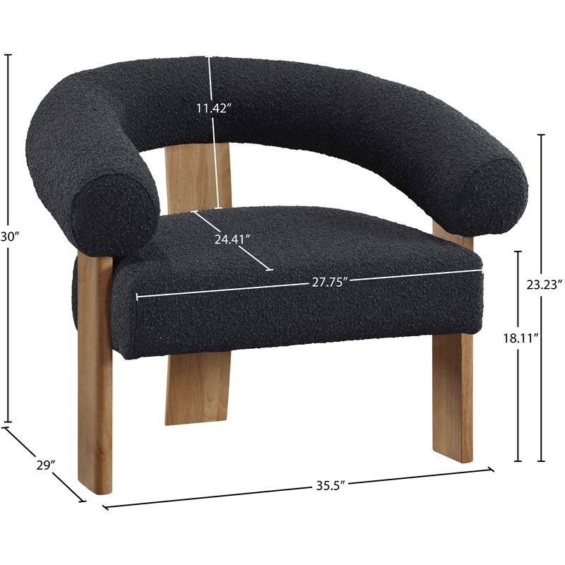 Pemberly Row Mid-Century Black Boucle Fabric Accent Chair - 35.5