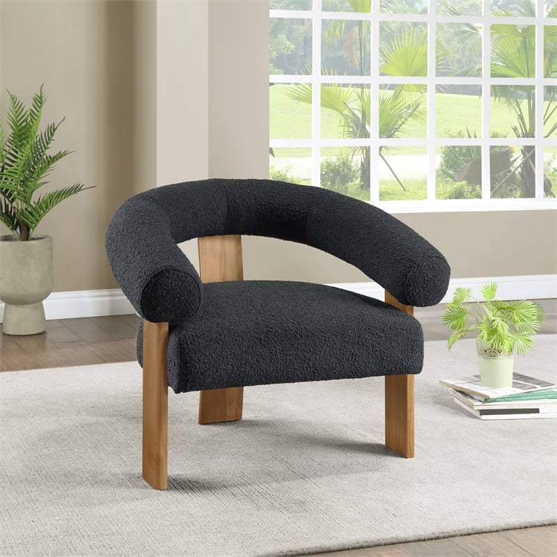 Pemberly Row Mid-Century Black Boucle Fabric Accent Chair - 35.5