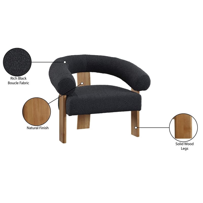 Pemberly Row Mid-Century Black Boucle Fabric Accent Chair - 35.5