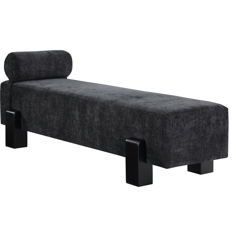Pemberly Row Mid-Century Soft Black Chenille Fabric Bench - 72