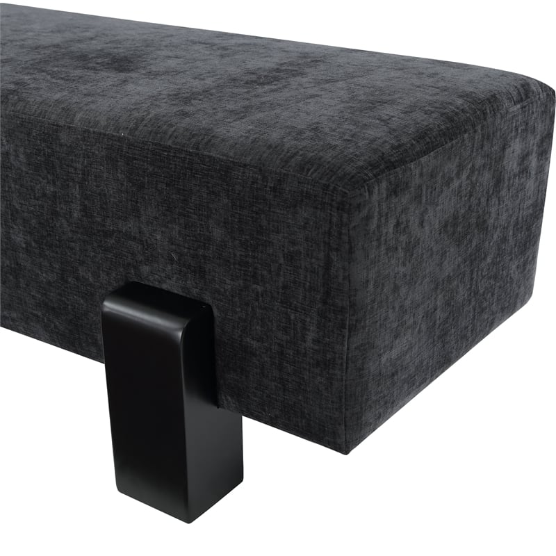 Pemberly Row Mid-Century Soft Black Chenille Fabric Bench - 72