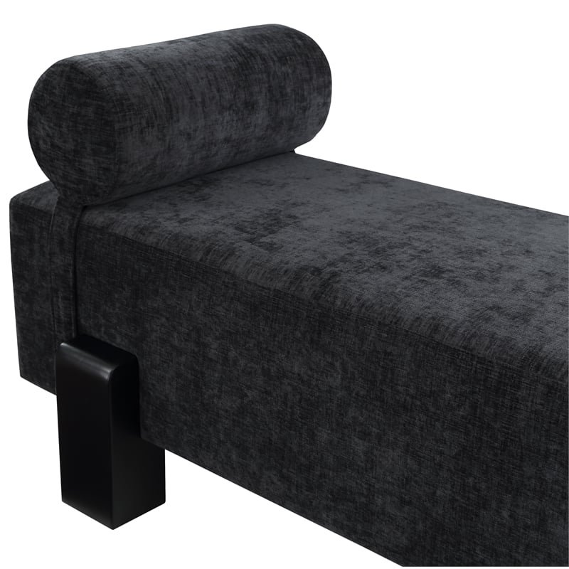 Pemberly Row Mid-Century Soft Black Chenille Fabric Bench - 72
