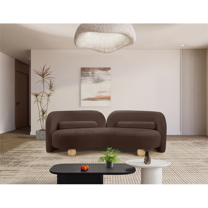 Pemberly Row Contemporary Soft Brown Chenille Fabric Sofa - 89