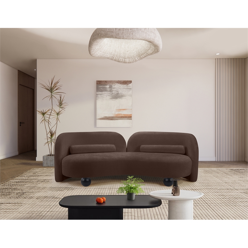 Pemberly Row Contemporary Soft Brown Chenille Fabric Sofa - 89