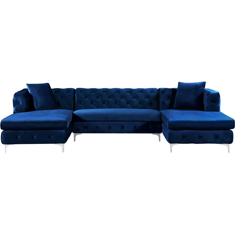 Pemberly Row Modern / Contemporary 3-Piece Velvet Sectional in Navy