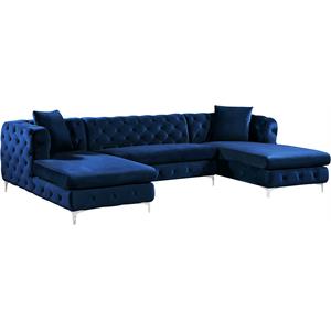 Pemberly Row Modern / Contemporary 3-Piece Velvet Sectional in Navy