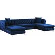 Pemberly Row Modern / Contemporary 3-Piece Velvet Sectional in Navy