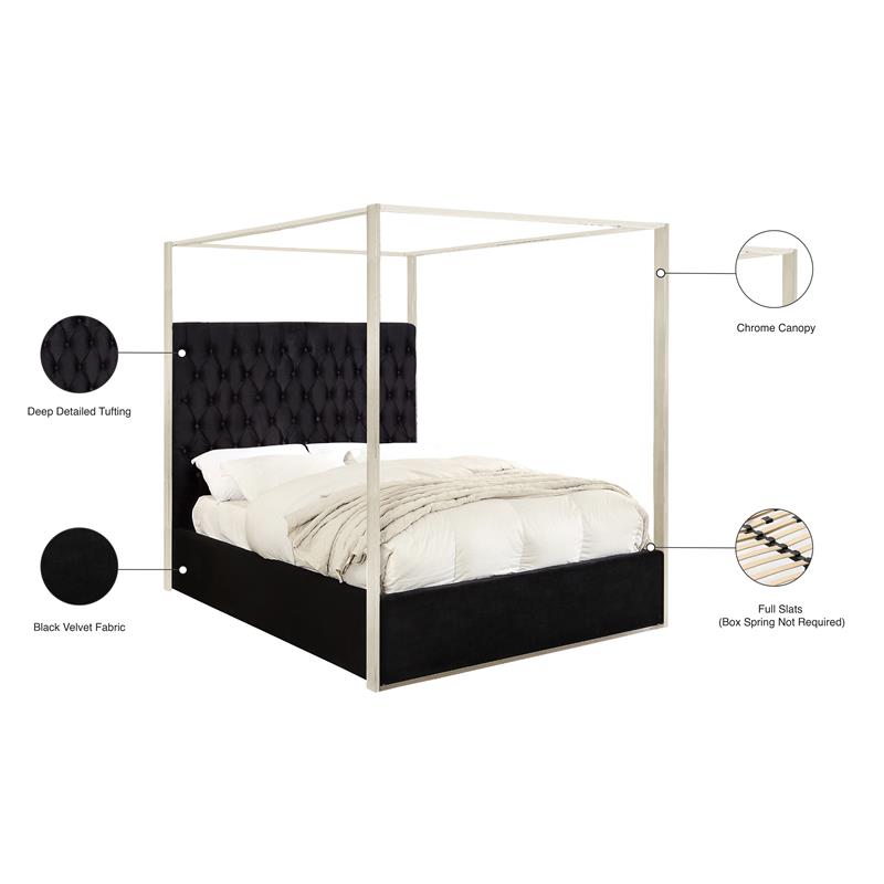Pemberly Row Modern / Contemporary Tufted Velvet Queen Bed in Black