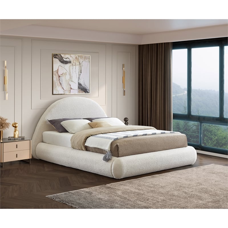Pemberly Row Modern / Contemporary Soft Cream Teddy Fabric King Bed